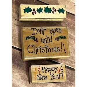 VINTAGE WESTWATER WOOD MOUNTED RUBBER STAMP SET OF 3 BY TRENA HEGDAHL CHRISTMAS